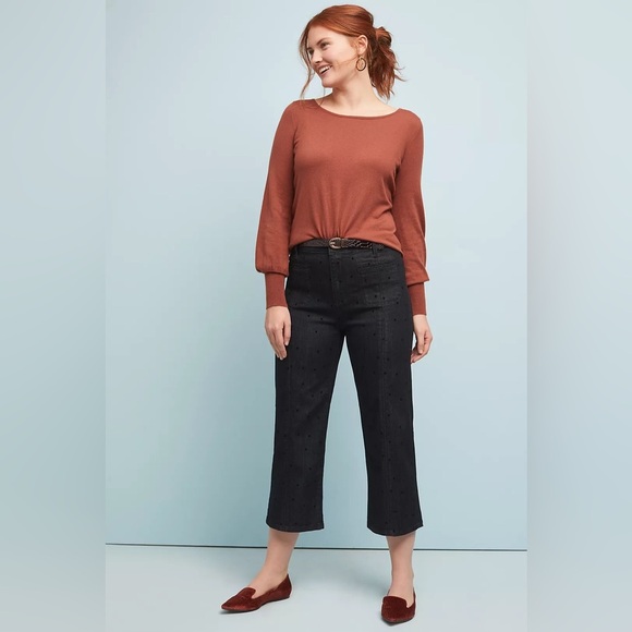 Anthropologie Pilcro Polka Dot Faded Black Wide Leg High Rise Crop Jeans Size 26 - Picture 1 of 14